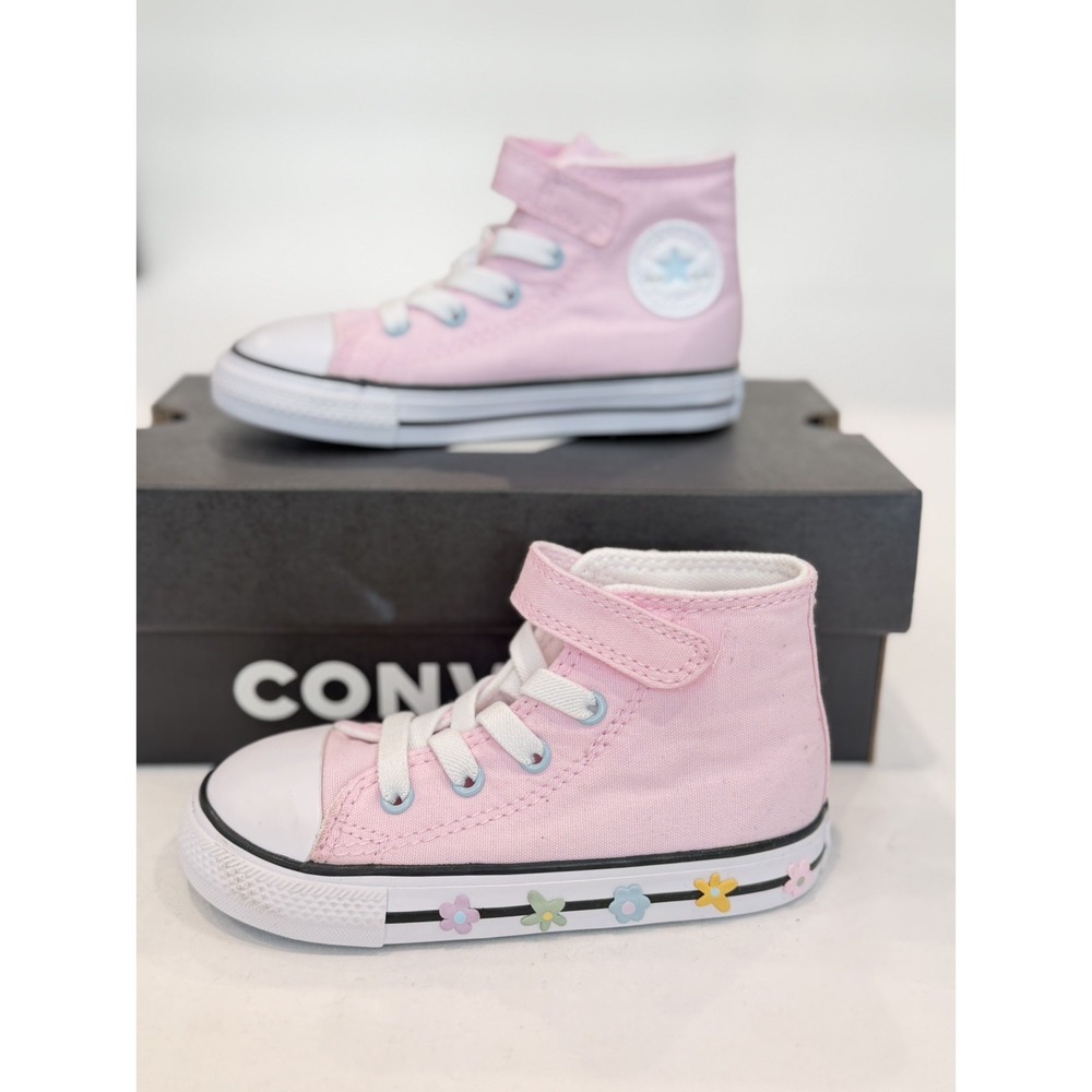 Converse Girls Chuck Taylor All Star Pink Canvas High Top Hook & Loop Sneakers 8